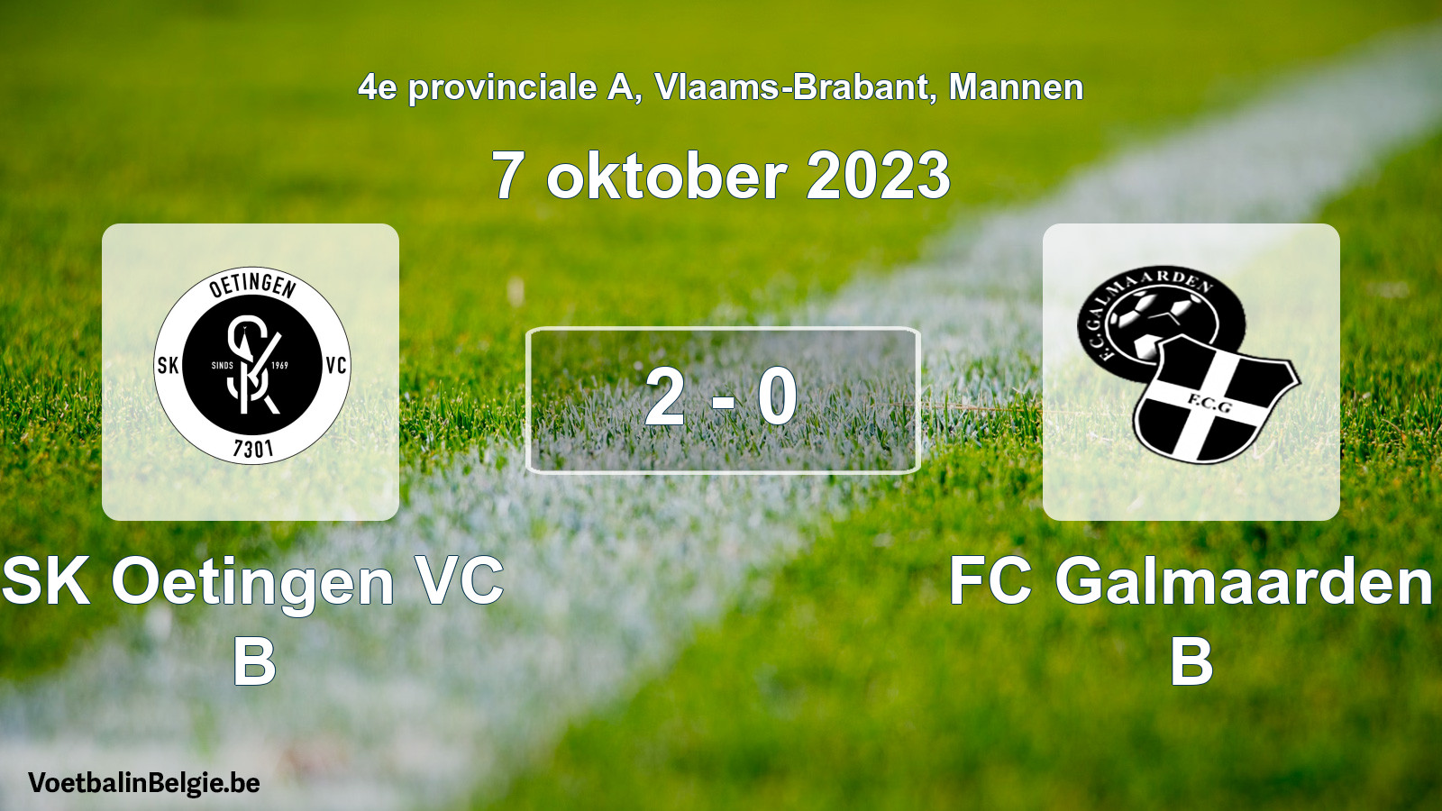 Gespeelde wedstrijd mannenvoetbal: SK Oetingen VC B - FC Galmaarden B 2 - 0 (7 oktober 2023)