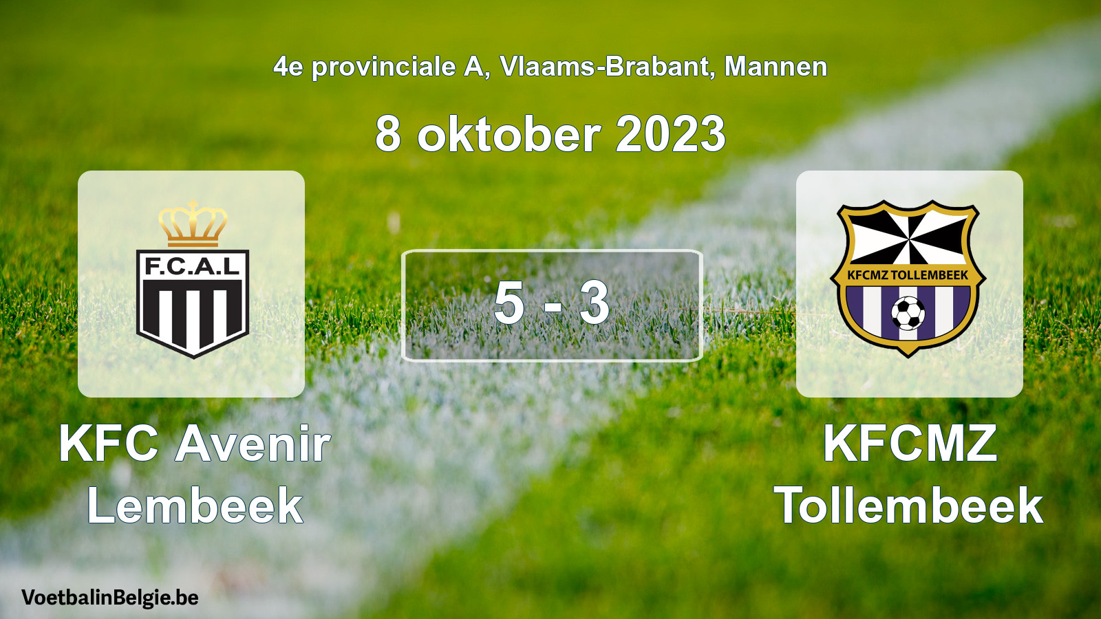 Gespeelde wedstrijd mannenvoetbal: KFC Avenir Lembeek - KFCMZ Tollembeek 5 - 3 (8 oktober 2023)