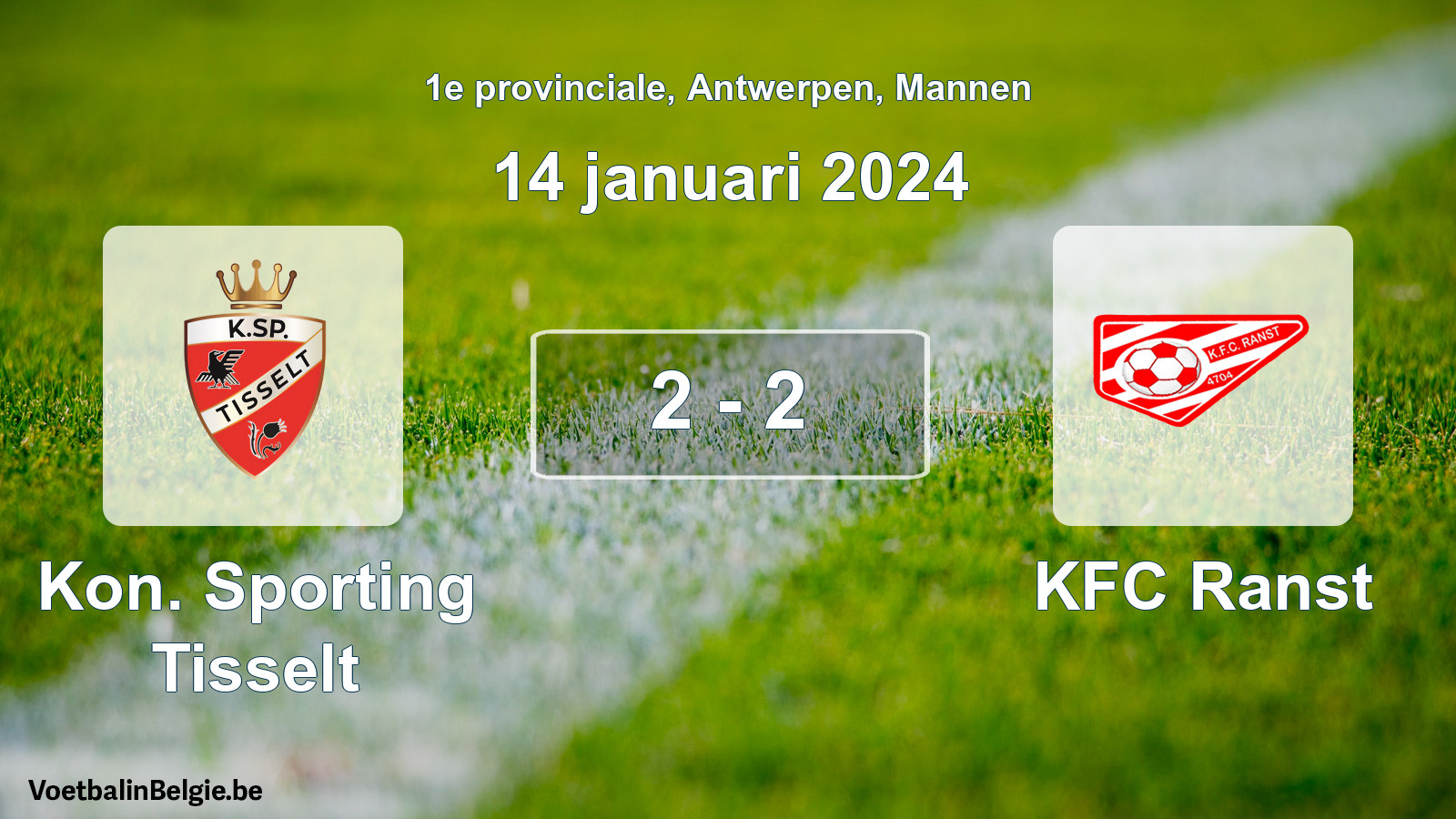 Gespeelde wedstrijd mannenvoetbal: Kon. Sporting Tisselt - KFC Ranst 2 - 2 (14 januari 2024)