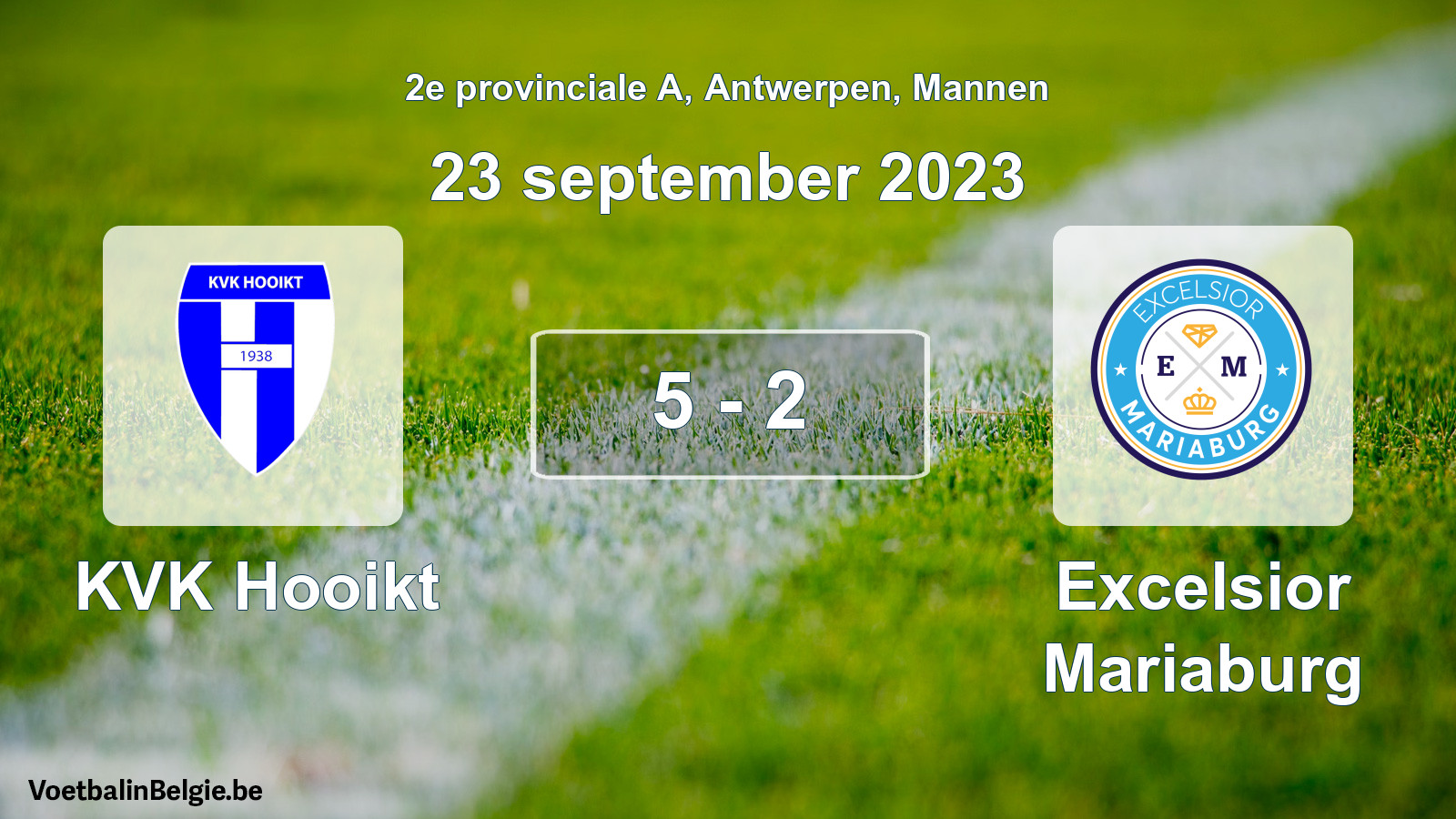 Gespeelde wedstrijd mannenvoetbal: KVK Hooikt - Excelsior Mariaburg 5 - 2 (23 september 2023)