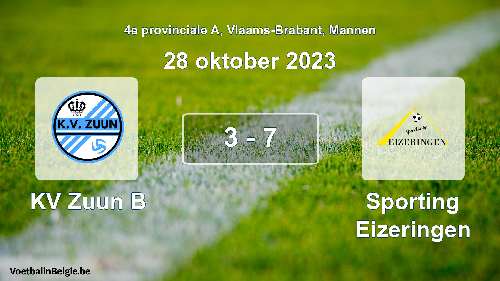 Gespeelde wedstrijd mannenvoetbal: KV Zuun B - Sporting Eizeringen 3 - 7 (28 oktober 2023)