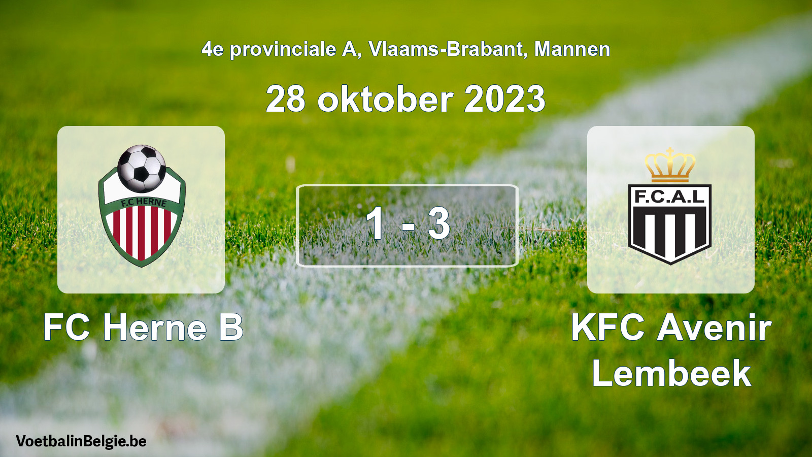 Gespeelde wedstrijd mannenvoetbal: FC Herne B - KFC Avenir Lembeek 1 - 3 (28 oktober 2023)