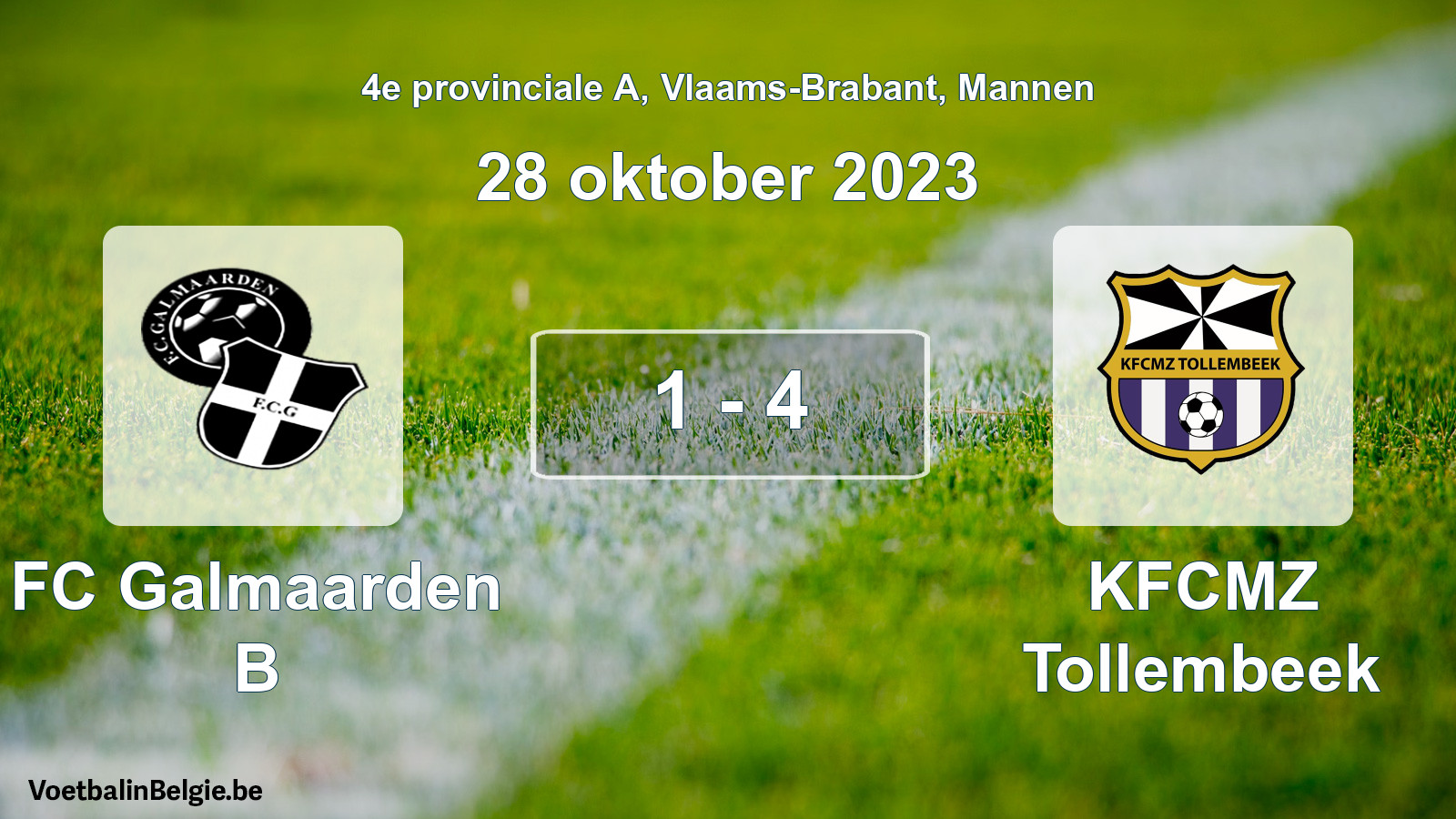 Gespeelde wedstrijd mannenvoetbal: FC Galmaarden B - KFCMZ Tollembeek 1 - 4 (28 oktober 2023)