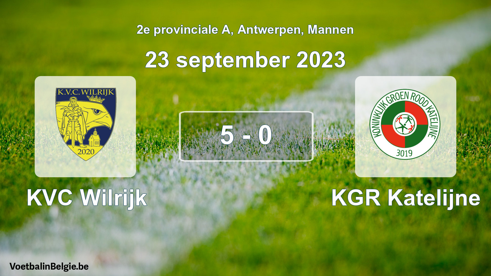 Gespeelde wedstrijd mannenvoetbal: KVC Wilrijk - KGR Katelijne 5 - 0 (23 september 2023)