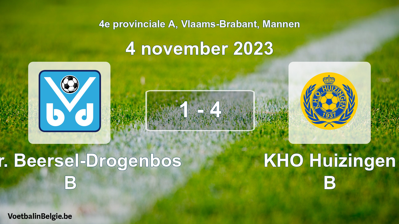 Gespeelde wedstrijd mannenvoetbal: Verbr. Beersel-Drogenbos B - KHO Huizingen B 1 - 4 (4 november 2023)