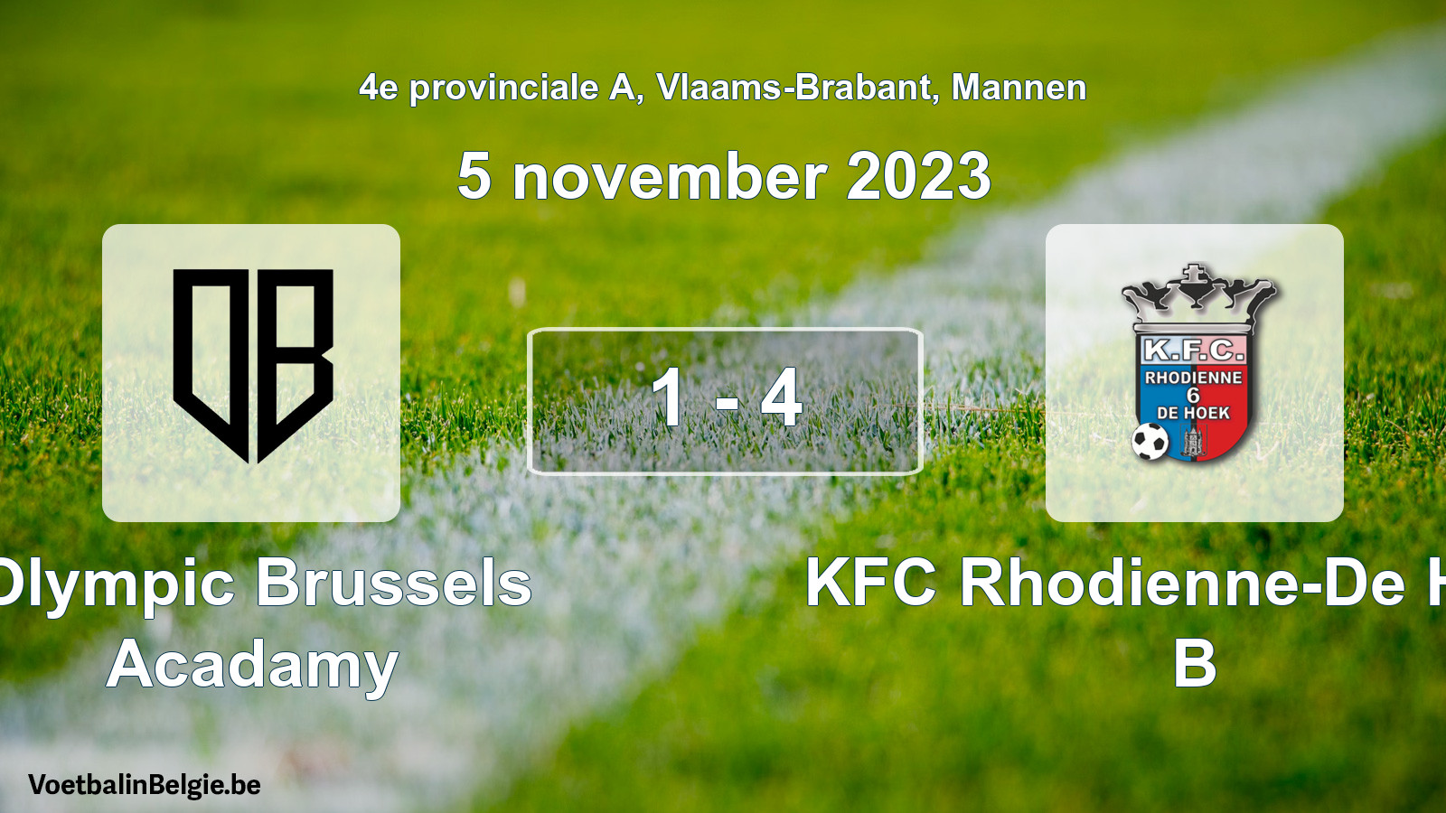 Gespeelde wedstrijd mannenvoetbal: Olympic Brussels Acadamy - KFC Rhodienne-De Hoek B 1 - 4 (5 november 2023)