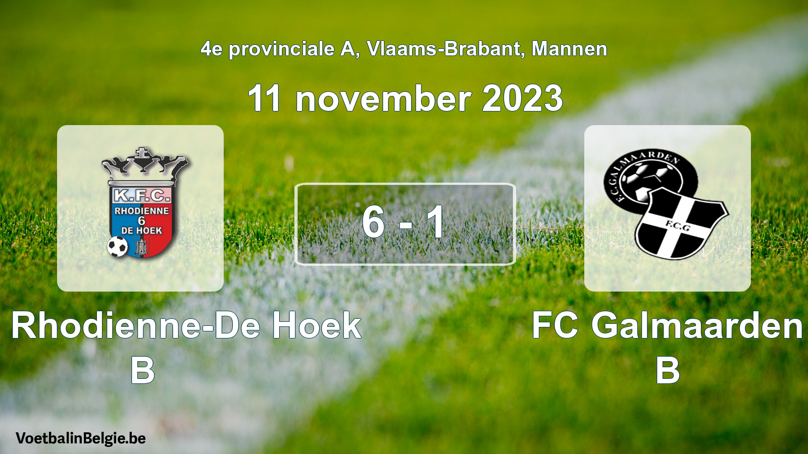 Gespeelde wedstrijd mannenvoetbal: KFC Rhodienne-De Hoek B - FC Galmaarden B 6 - 1 (11 november 2023)