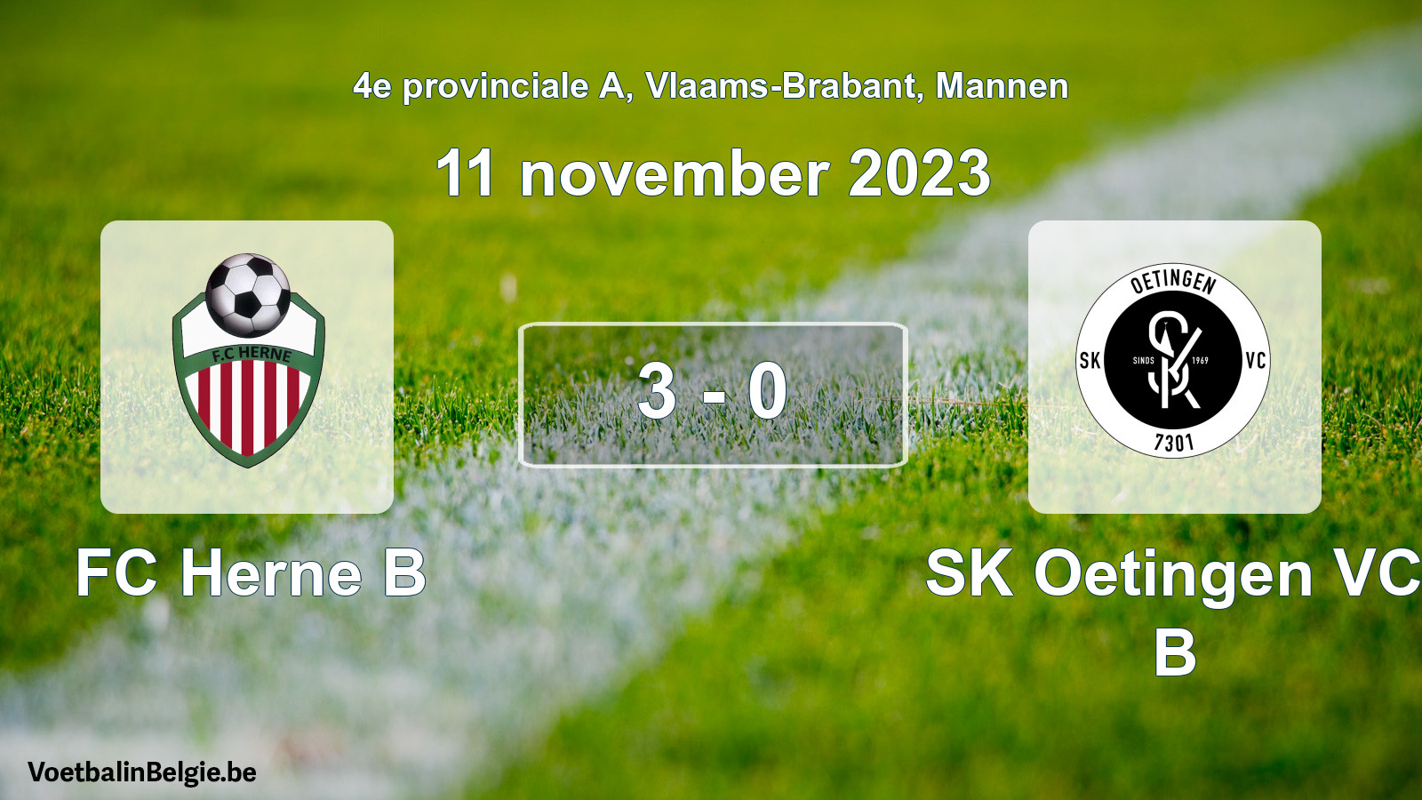 Gespeelde wedstrijd mannenvoetbal: FC Herne B - SK Oetingen VC B 3 - 0 (11 november 2023)