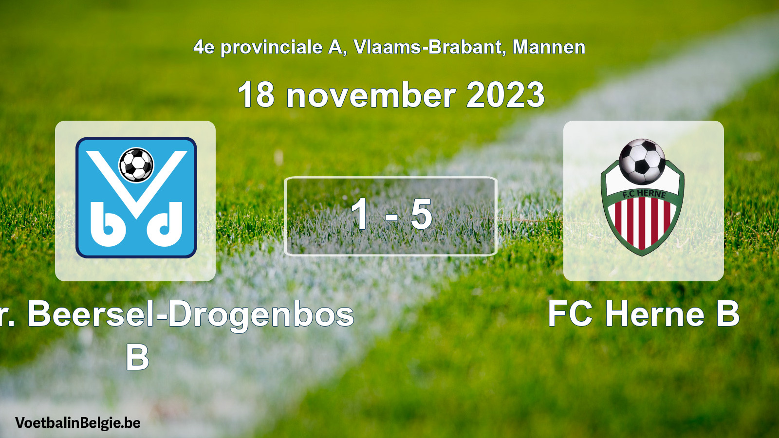 Gespeelde wedstrijd mannenvoetbal: Verbr. Beersel-Drogenbos B - FC Herne B 1 - 5 (18 november 2023)
