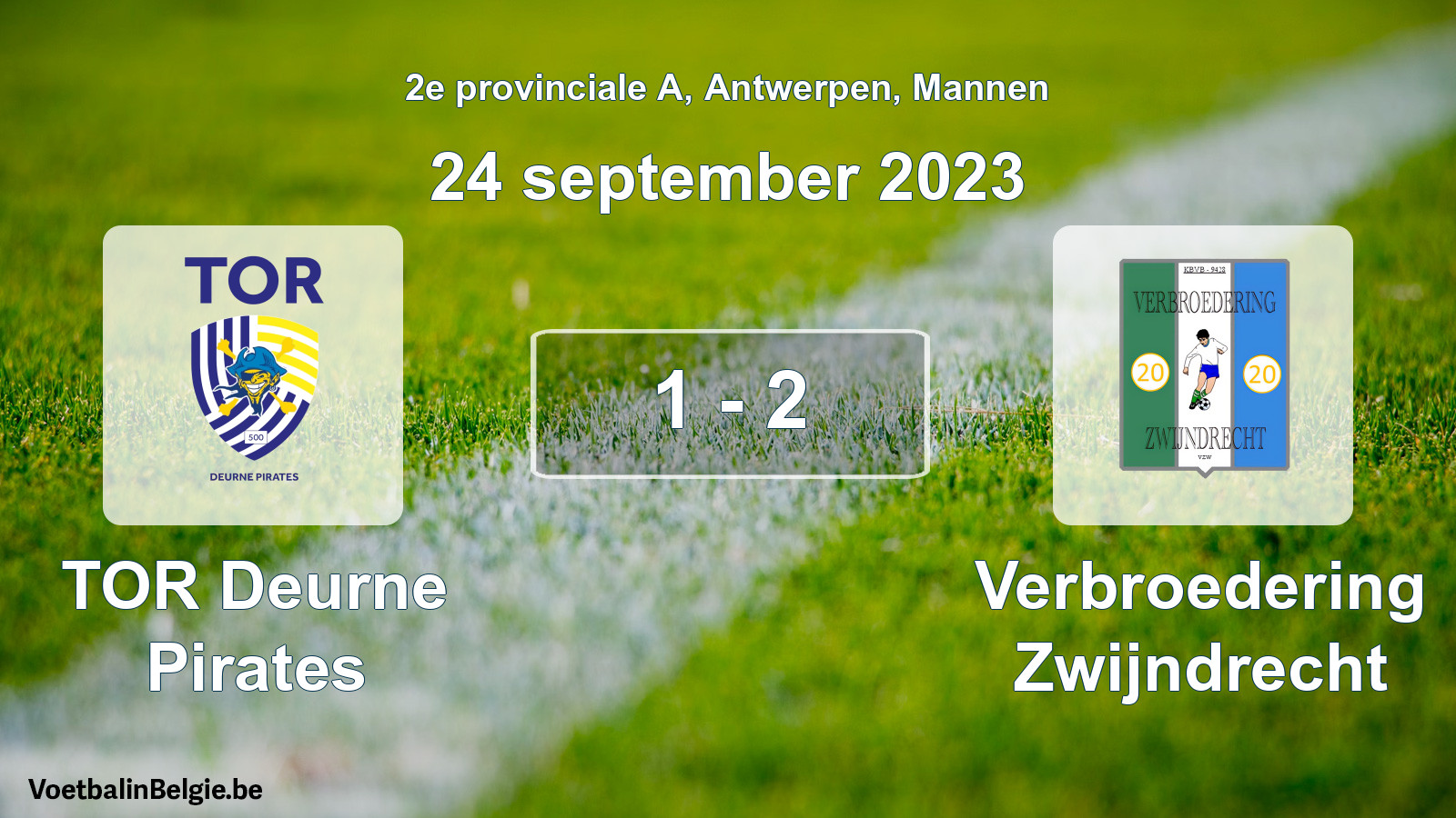 Gespeelde wedstrijd mannenvoetbal: TOR Deurne Pirates - Verbroedering Zwijndrecht 1 - 2 (24 september 2023)