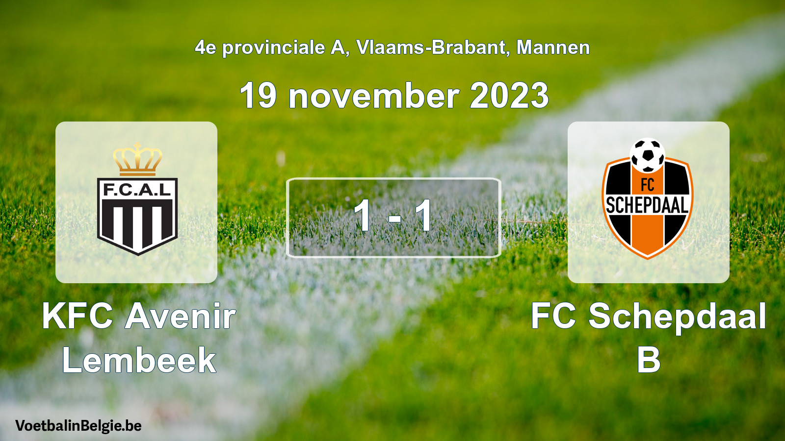 Gespeelde wedstrijd mannenvoetbal: KFC Avenir Lembeek - FC Schepdaal B 1 - 1 (19 november 2023)