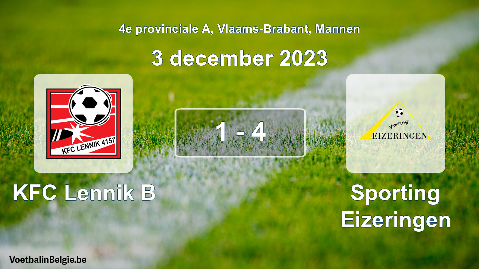 Gespeelde wedstrijd mannenvoetbal: KFC Lennik B - Sporting Eizeringen 1 - 4 (3 december 2023)