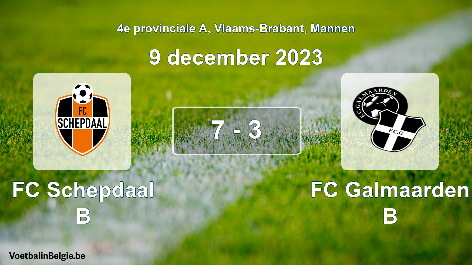 Gespeelde wedstrijd mannenvoetbal: FC Schepdaal B - FC Galmaarden B 7 - 3 (9 december 2023)