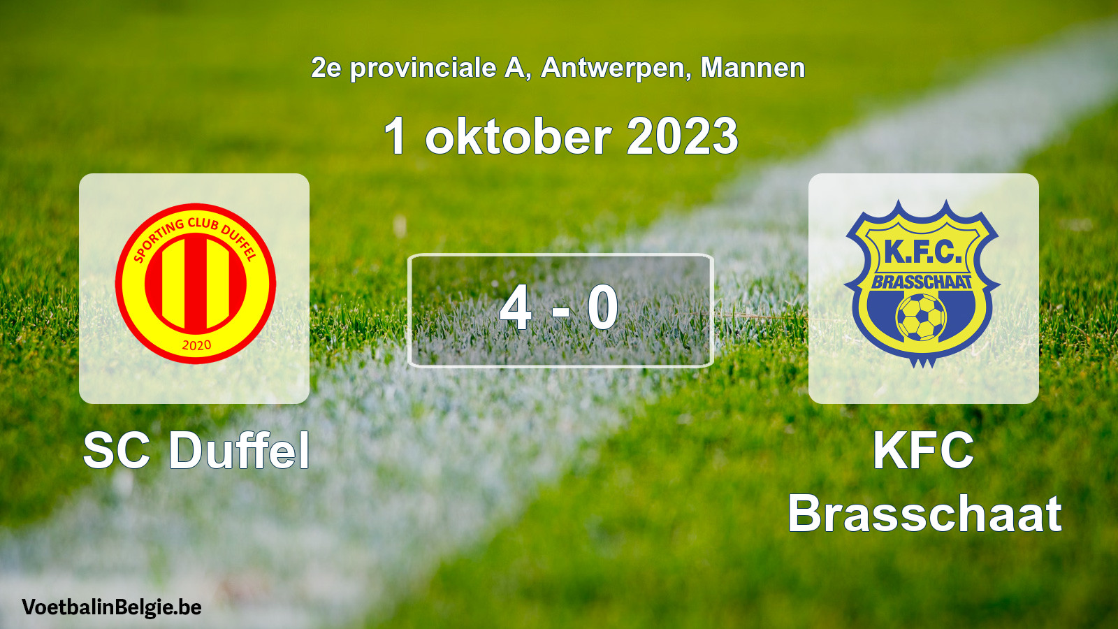 Gespeelde wedstrijd mannenvoetbal: SC Duffel - KFC Brasschaat 4 - 0 (1 oktober 2023)