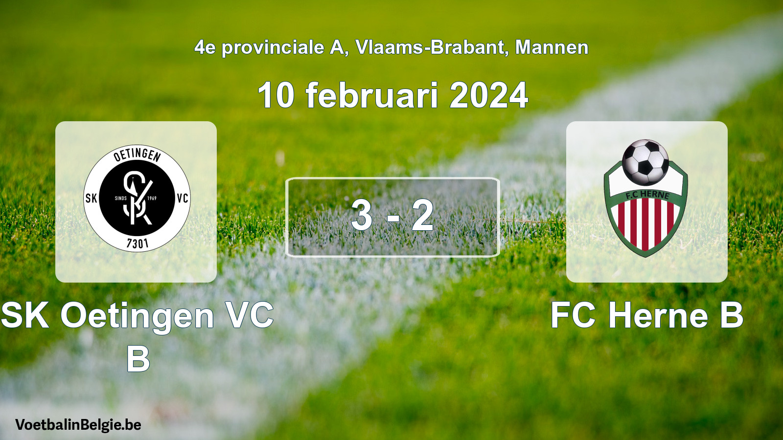 Gespeelde wedstrijd mannenvoetbal: SK Oetingen VC B - FC Herne B 3 - 2 (10 februari 2024)