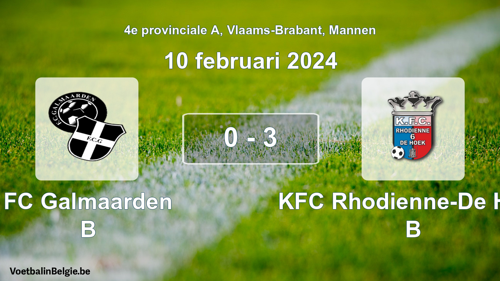 Gespeelde wedstrijd mannenvoetbal: FC Galmaarden B - KFC Rhodienne-De Hoek B 0 - 3 (10 februari 2024)