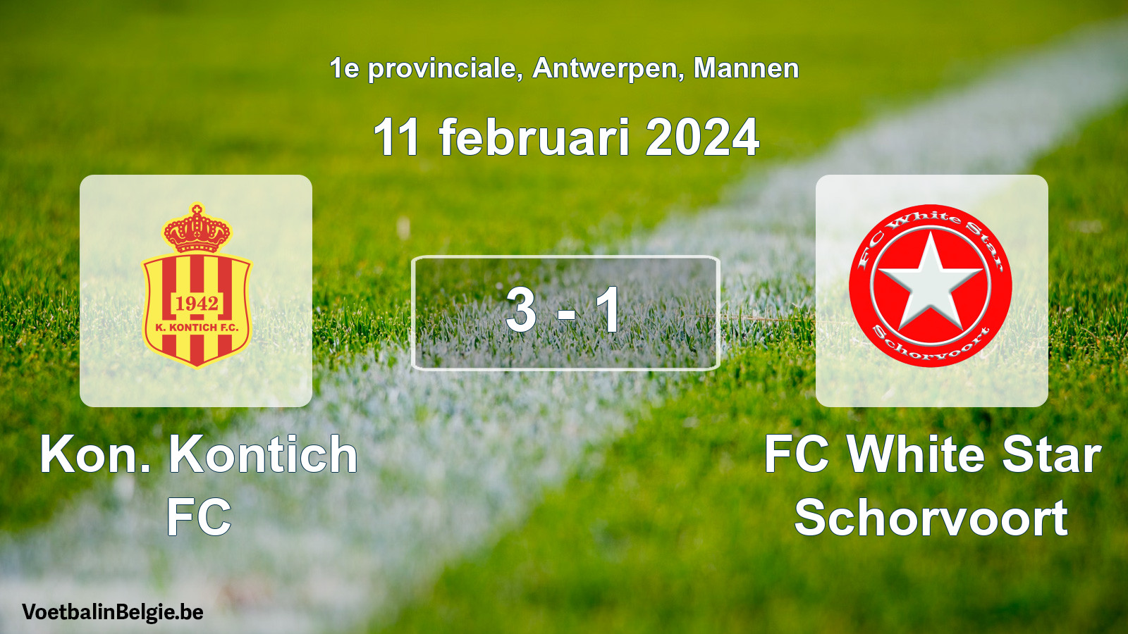 Gespeelde wedstrijd mannenvoetbal: Kon. Kontich FC - FC White Star Schorvoort 3 - 1 (11 februari 2024)