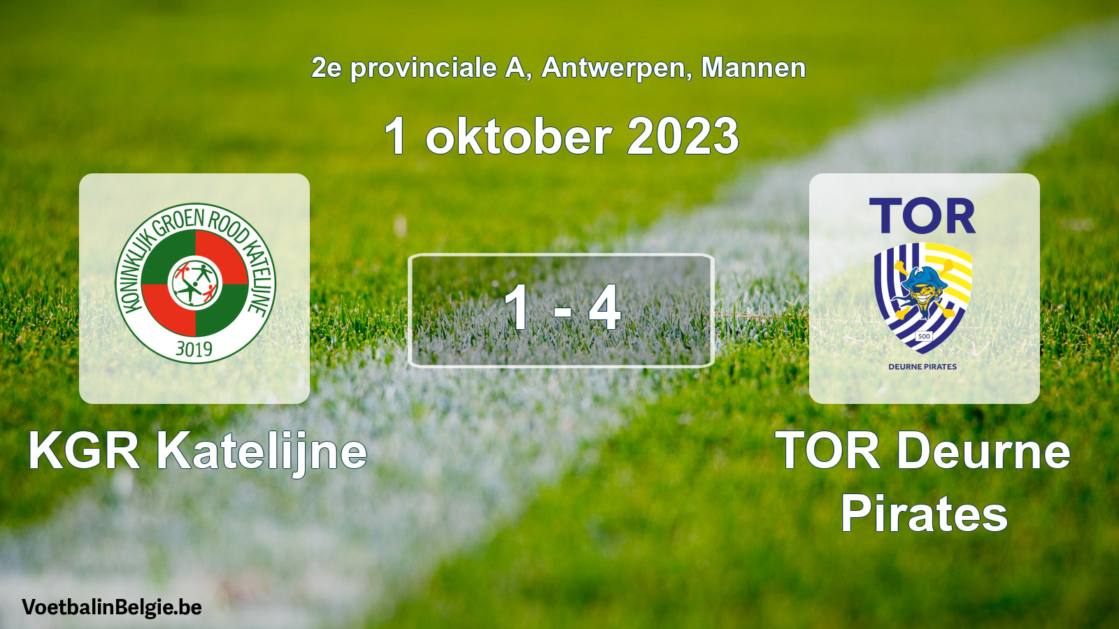 Gespeelde wedstrijd mannenvoetbal: KGR Katelijne - TOR Deurne Pirates 1 - 4 (1 oktober 2023)