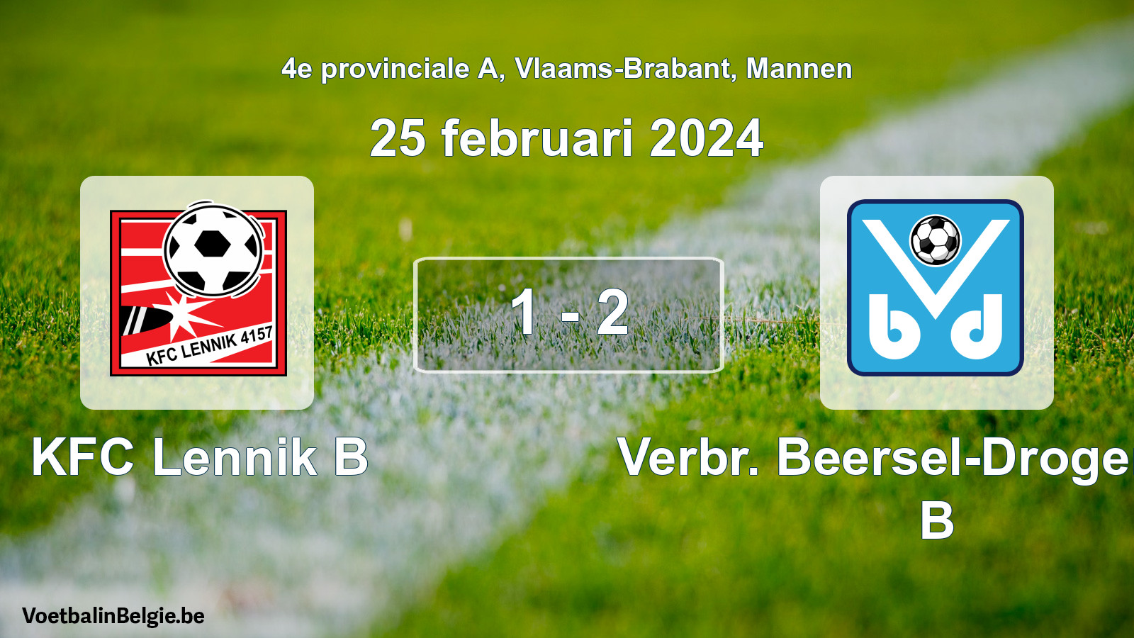 Gespeelde wedstrijd mannenvoetbal: KFC Lennik B - Verbr. Beersel-Drogenbos B 1 - 2 (25 februari 2024)