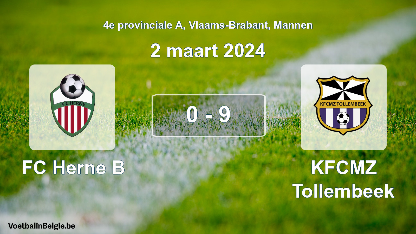 Gespeelde wedstrijd mannenvoetbal: FC Herne B - KFCMZ Tollembeek 0 - 9 (2 maart 2024)