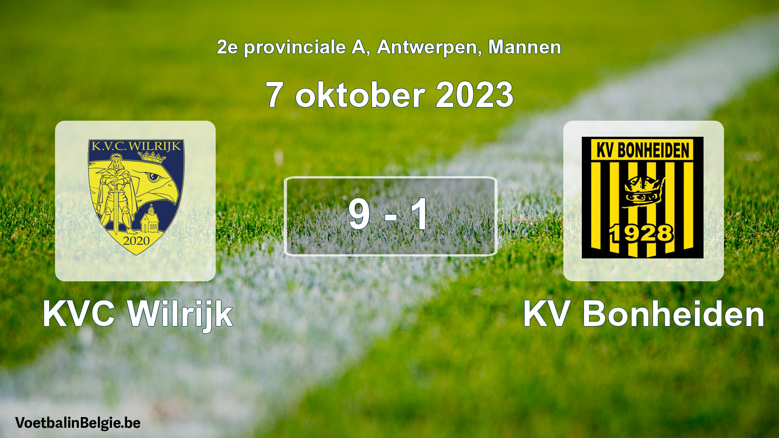 Gespeelde wedstrijd mannenvoetbal: KVC Wilrijk - KV Bonheiden 9 - 1 (7 oktober 2023)