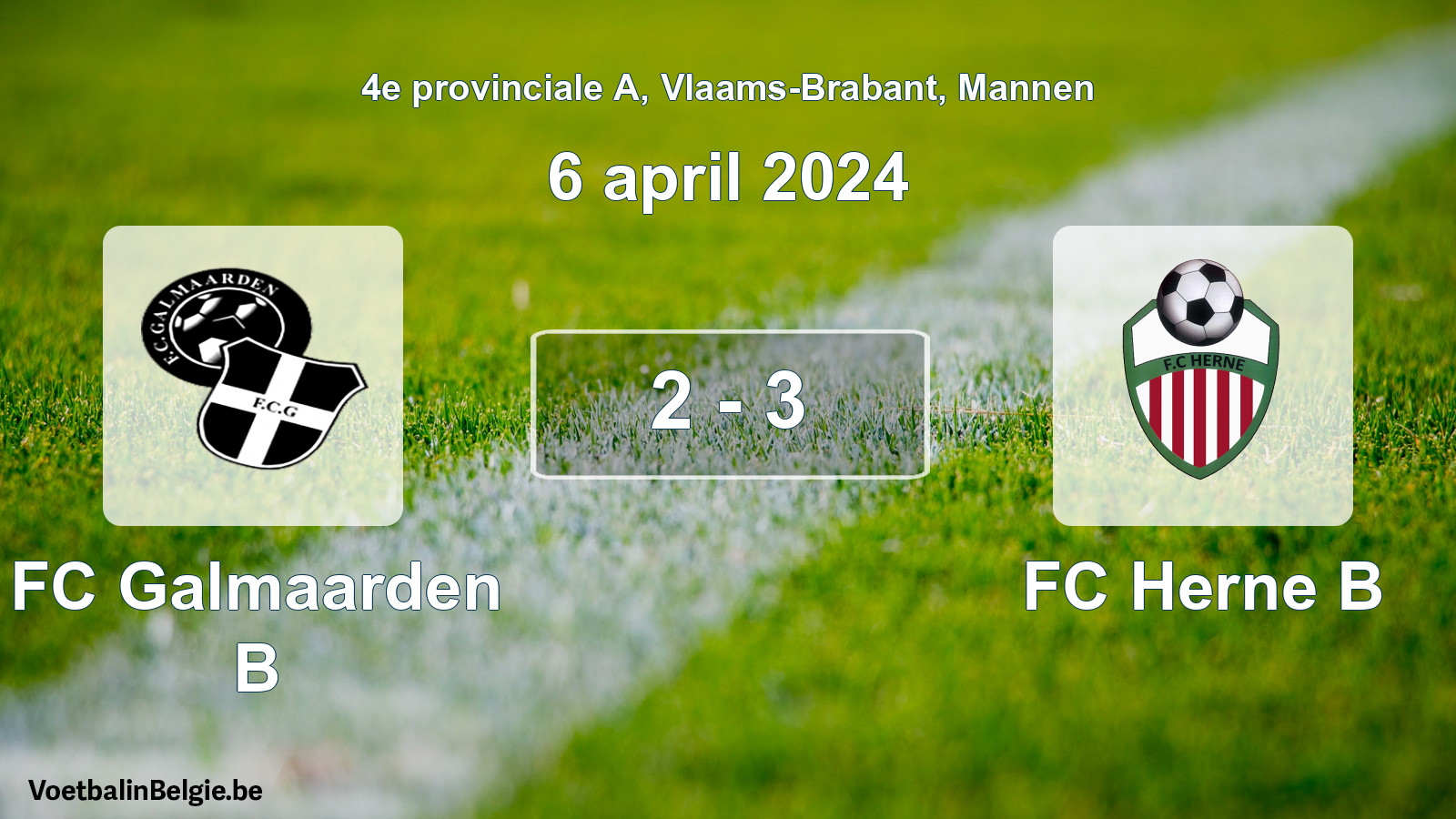 Gespeelde wedstrijd mannenvoetbal: FC Galmaarden B - FC Herne B 2 - 3 (6 april 2024)