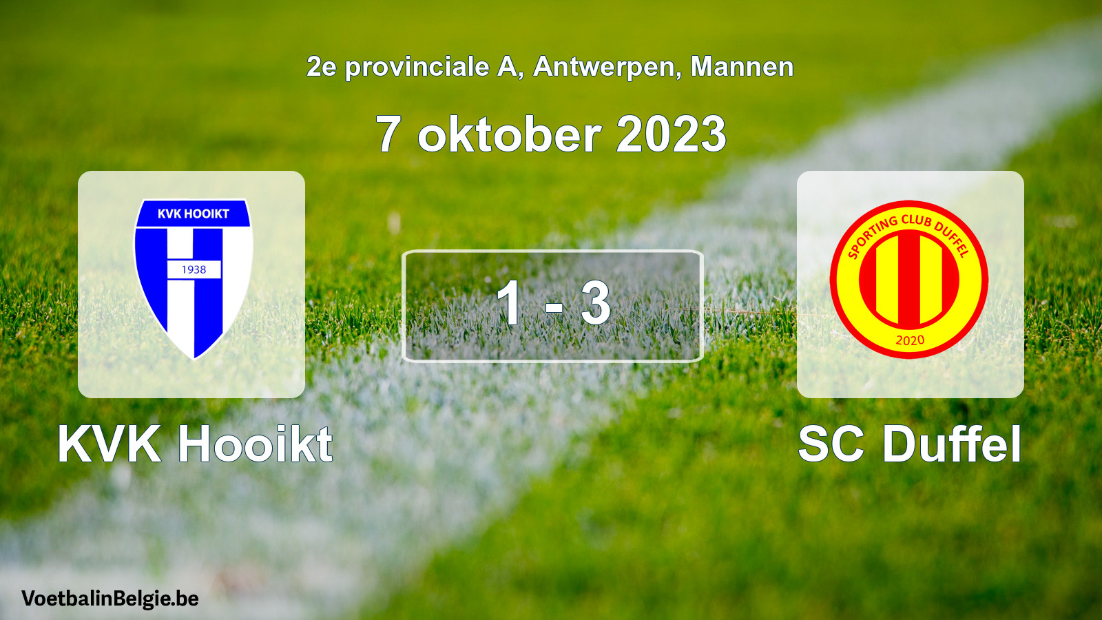 Gespeelde wedstrijd mannenvoetbal: KVK Hooikt - SC Duffel 1 - 3 (7 oktober 2023)