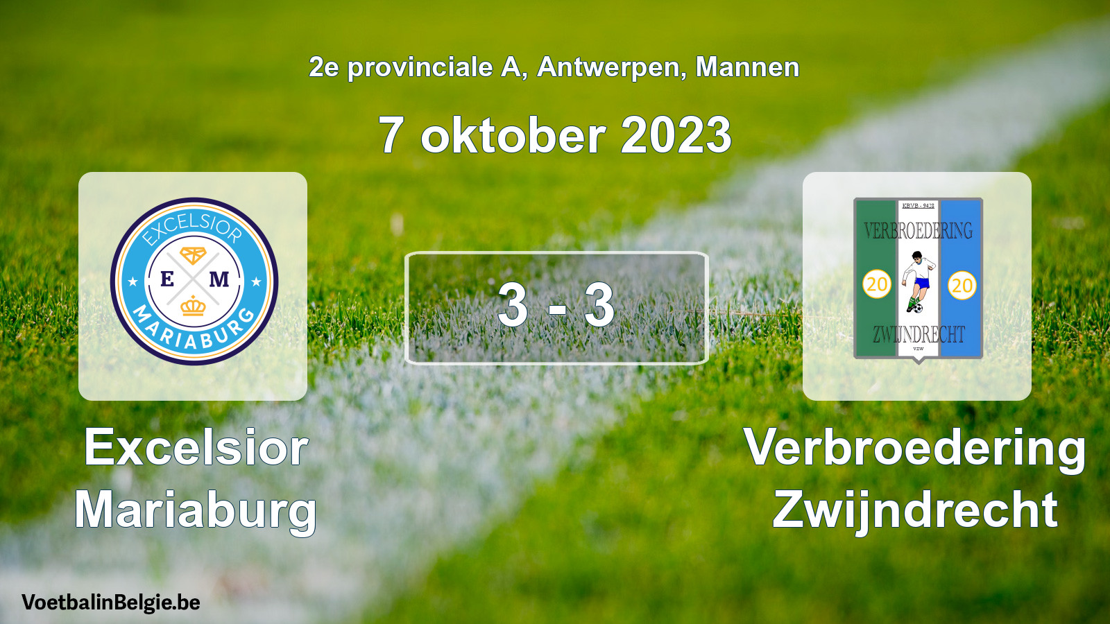 Played match men football: Excelsior Mariaburg - Verbroedering Zwijndrecht 3 - 3 (7 October 2023)