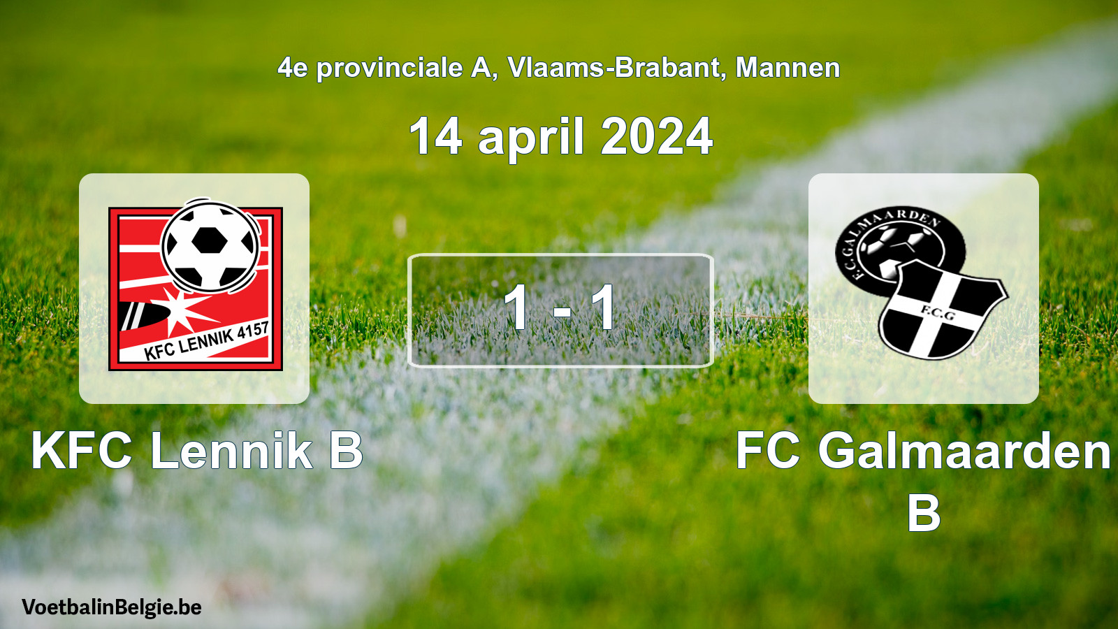 Gespeelde wedstrijd mannenvoetbal: KFC Lennik B - FC Galmaarden B 1 - 1 (14 april 2024)