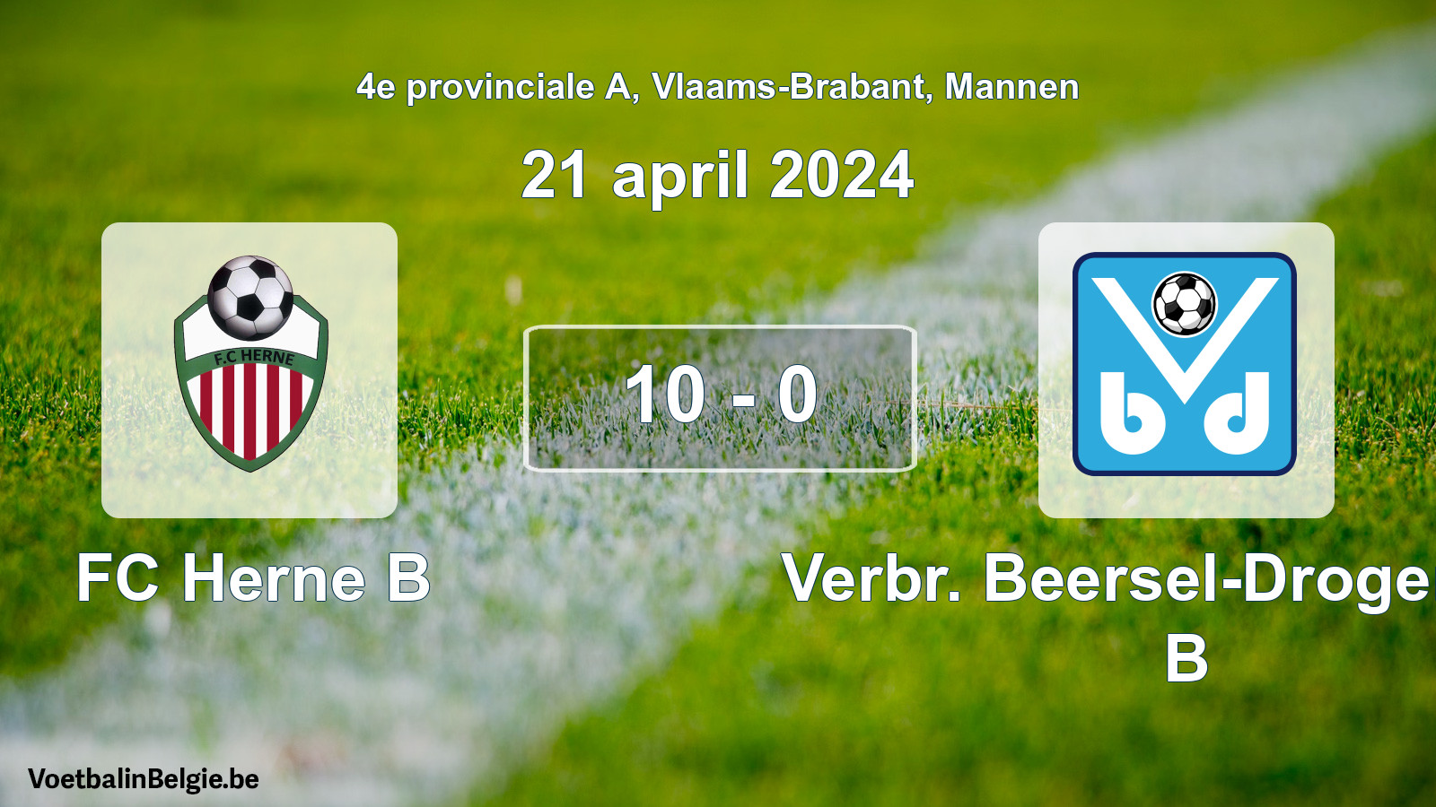 Gespeelde wedstrijd mannenvoetbal: FC Herne B - Verbr. Beersel-Drogenbos B 10 - 0 (21 april 2024)