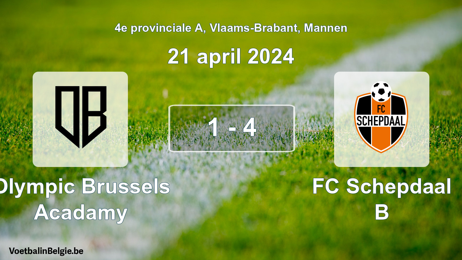 Gespeelde wedstrijd mannenvoetbal: Olympic Brussels Acadamy - FC Schepdaal B 1 - 4 (21 april 2024)