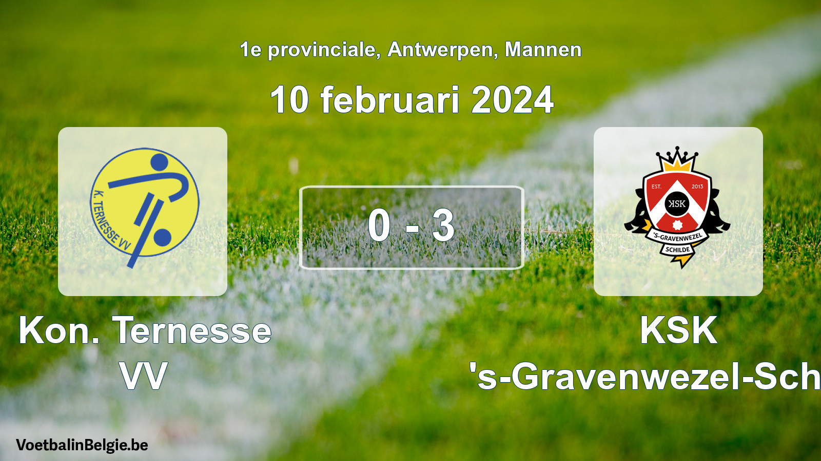 Gespeelde wedstrijd mannenvoetbal: Kon. Ternesse VV - KSK 's-Gravenwezel-Schilde 0 - 3 (10 februari 2024)