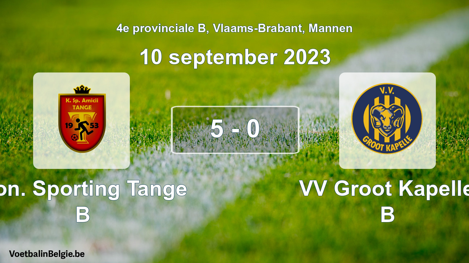 Gespeelde wedstrijd mannenvoetbal: Kon. Sporting Tange B - VV Groot Kapelle B 5 - 0 (10 september 2023)
