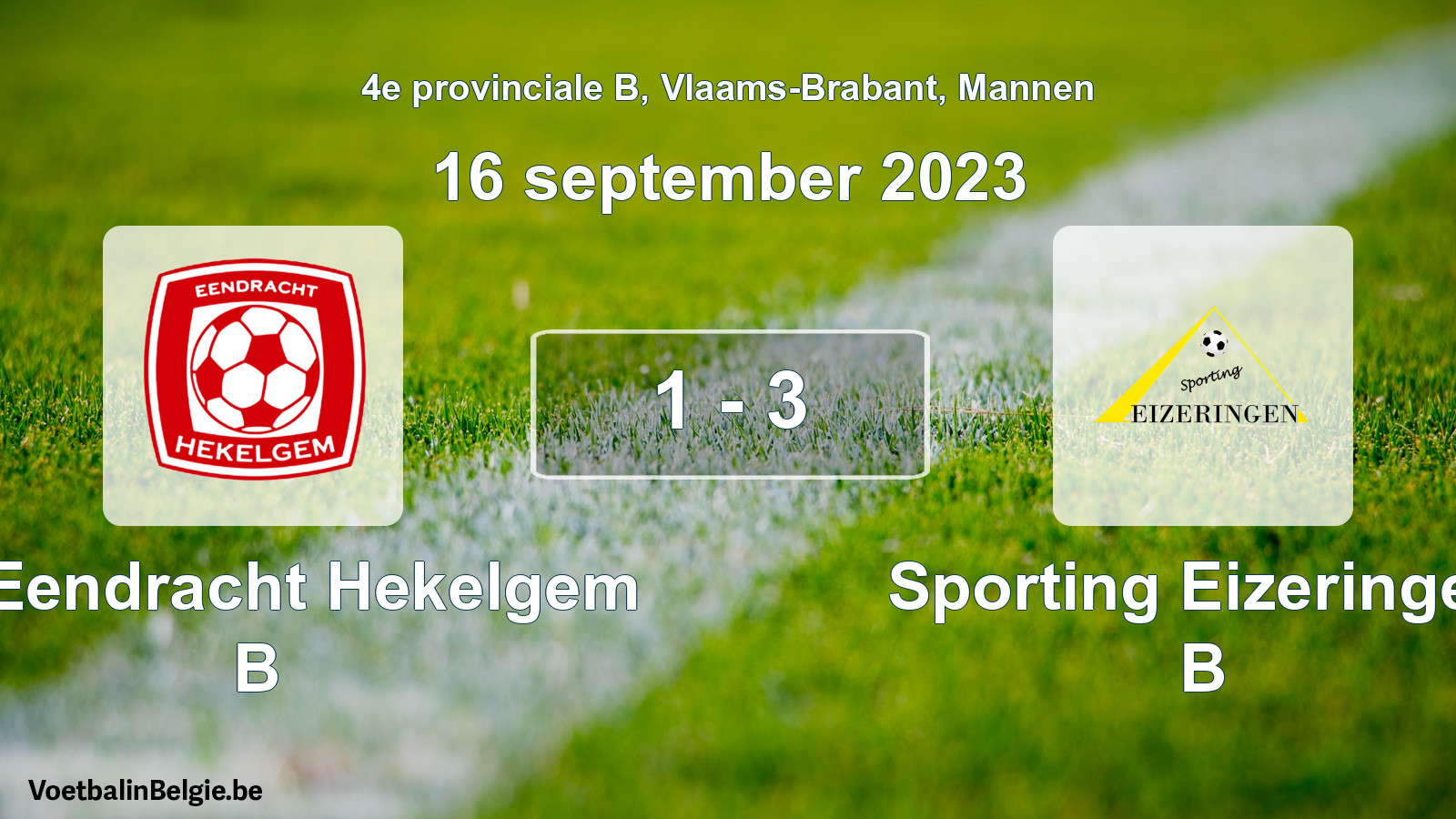 Gespeelde wedstrijd mannenvoetbal: FC Eendracht Hekelgem B - Sporting Eizeringen B 1 - 3 (16 september 2023)