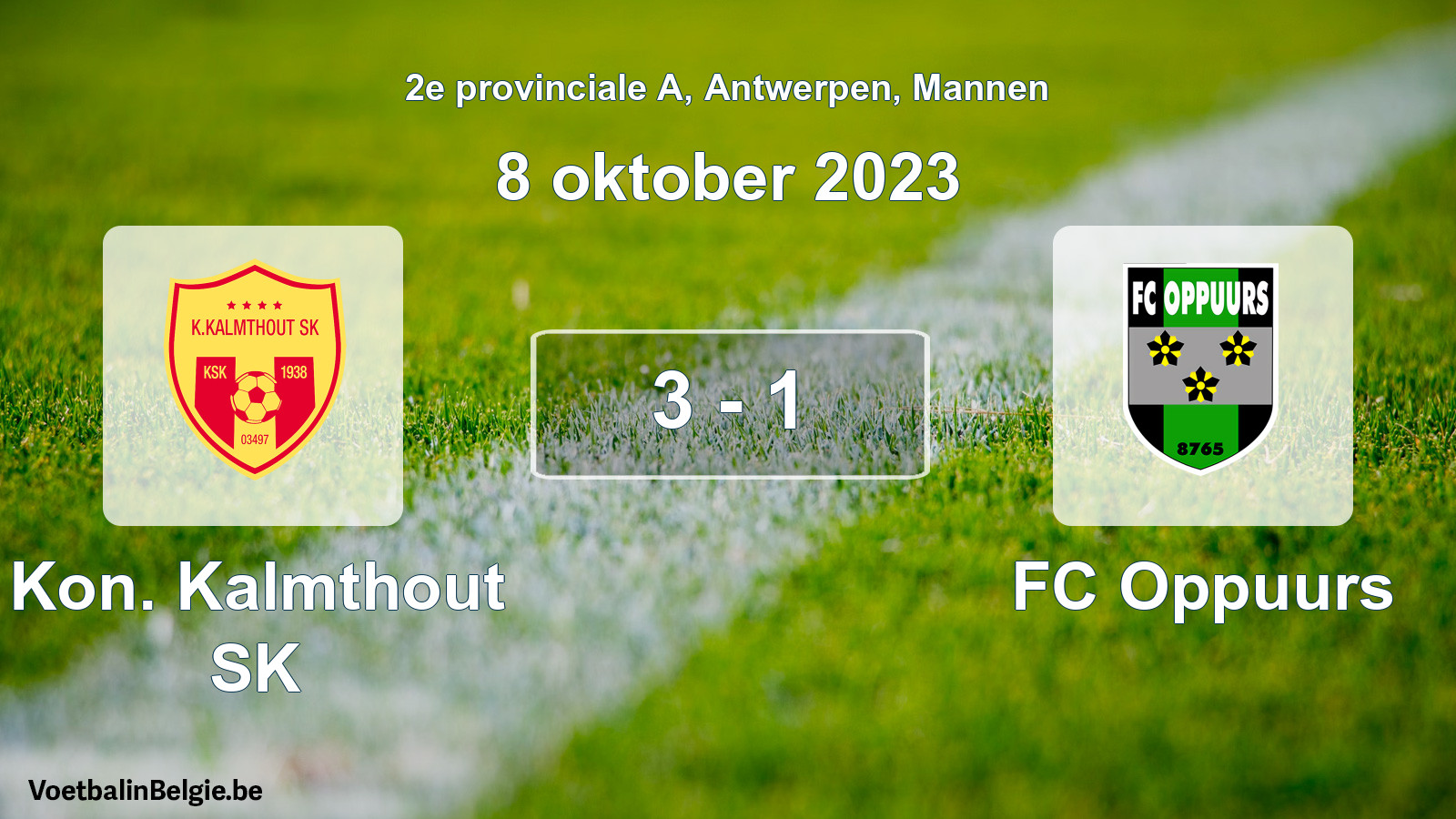 Gespeelde wedstrijd mannenvoetbal: Kon. Kalmthout SK - FC Oppuurs 3 - 1 (8 oktober 2023)