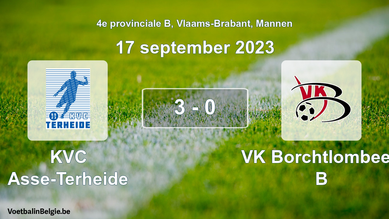 Gespeelde wedstrijd mannenvoetbal: KVC Asse-Terheide - VK Borchtlombeek B 3 - 0 (17 september 2023)