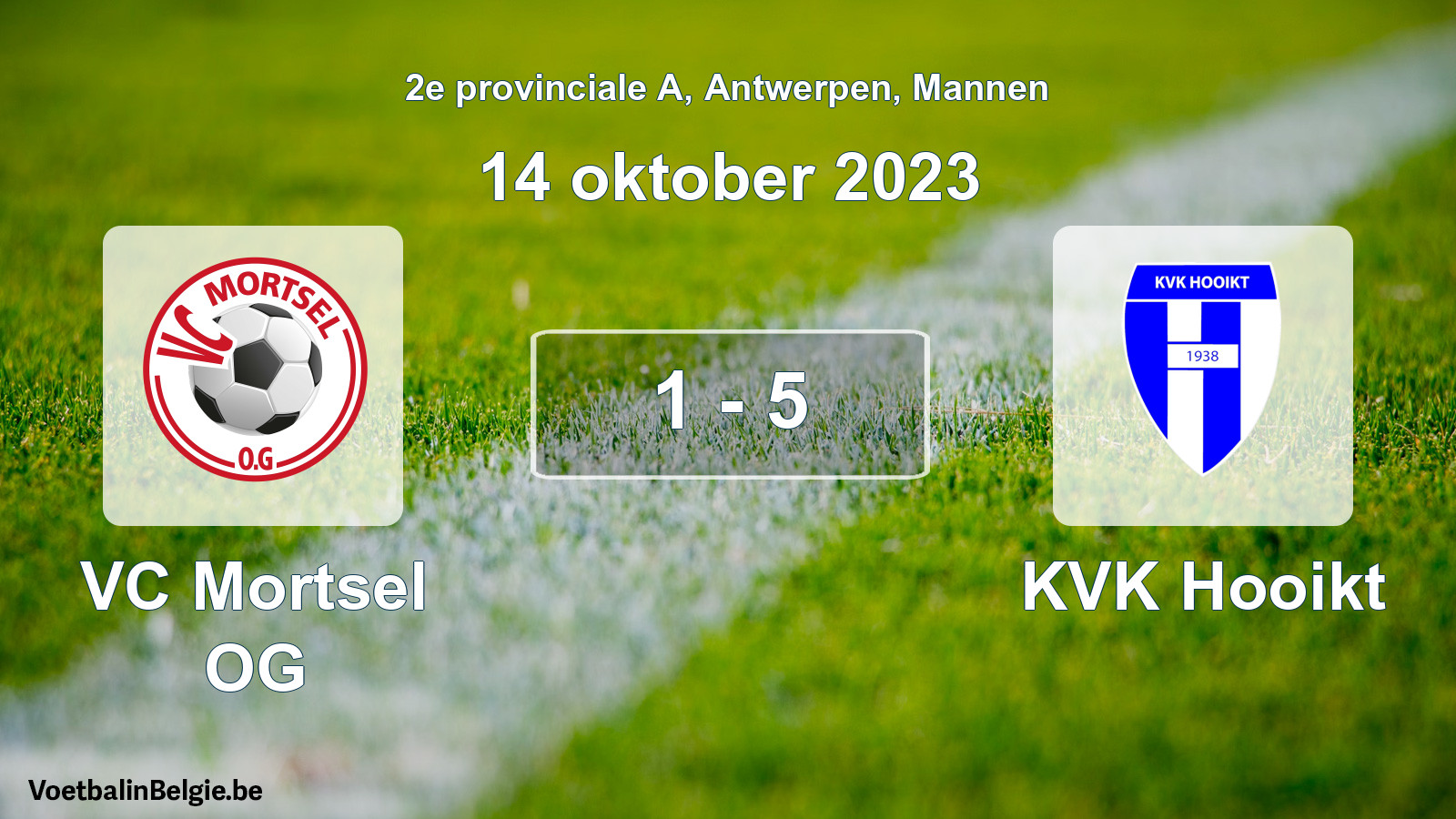 Gespeelde wedstrijd mannenvoetbal: VC Mortsel OG - KVK Hooikt 1 - 5 (14 oktober 2023)