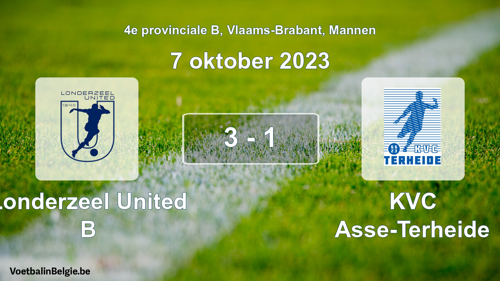 Gespeelde wedstrijd mannenvoetbal: Londerzeel United B - KVC Asse-Terheide 3 - 1 (7 oktober 2023)