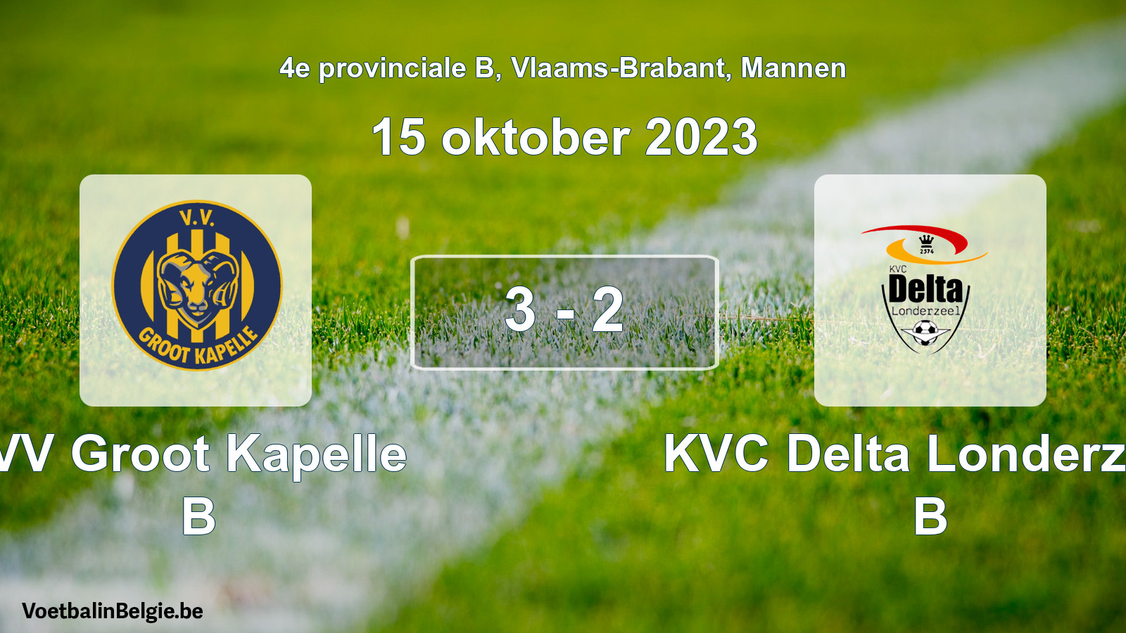 Gespeelde wedstrijd mannenvoetbal: VV Groot Kapelle B - KVC Delta Londerzeel B 3 - 2 (15 oktober 2023)