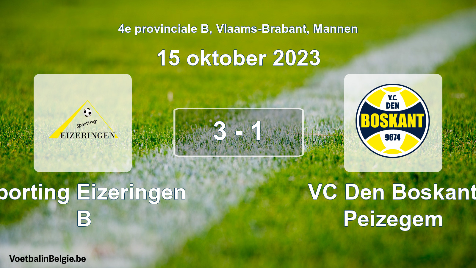 Gespeelde wedstrijd mannenvoetbal: Sporting Eizeringen B - VC Den Boskant Peizegem 3 - 1 (15 oktober 2023)