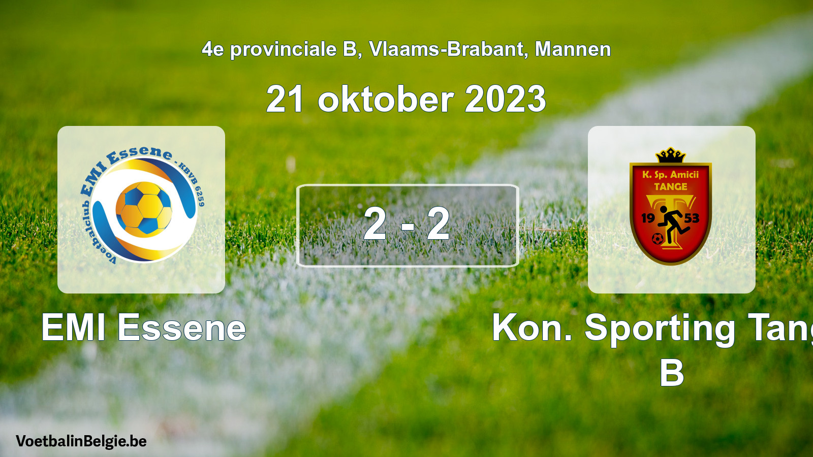 Gespeelde wedstrijd mannenvoetbal: EMI Essene - Kon. Sporting Tange B 2 - 2 (21 oktober 2023)