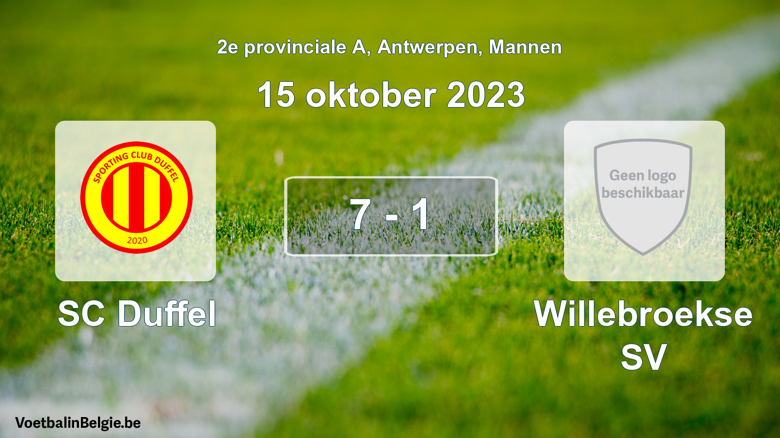 Gespeelde wedstrijd mannenvoetbal: SC Duffel - Willebroekse SV 7 - 1 (15 oktober 2023)