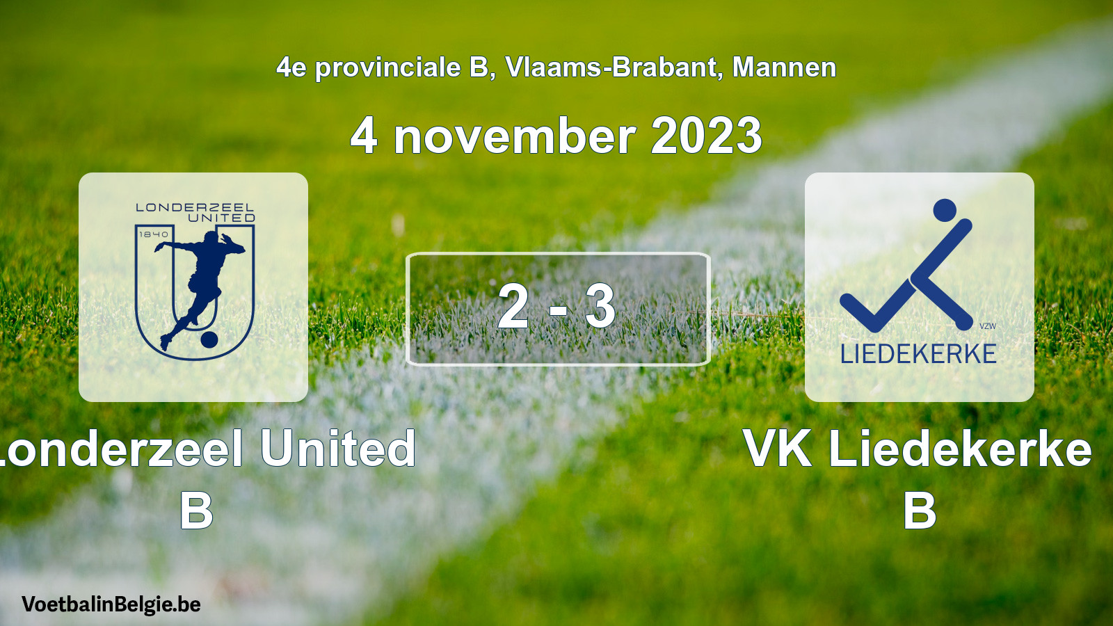 Gespeelde wedstrijd mannenvoetbal: Londerzeel United B - VK Liedekerke B 2 - 3 (4 november 2023)