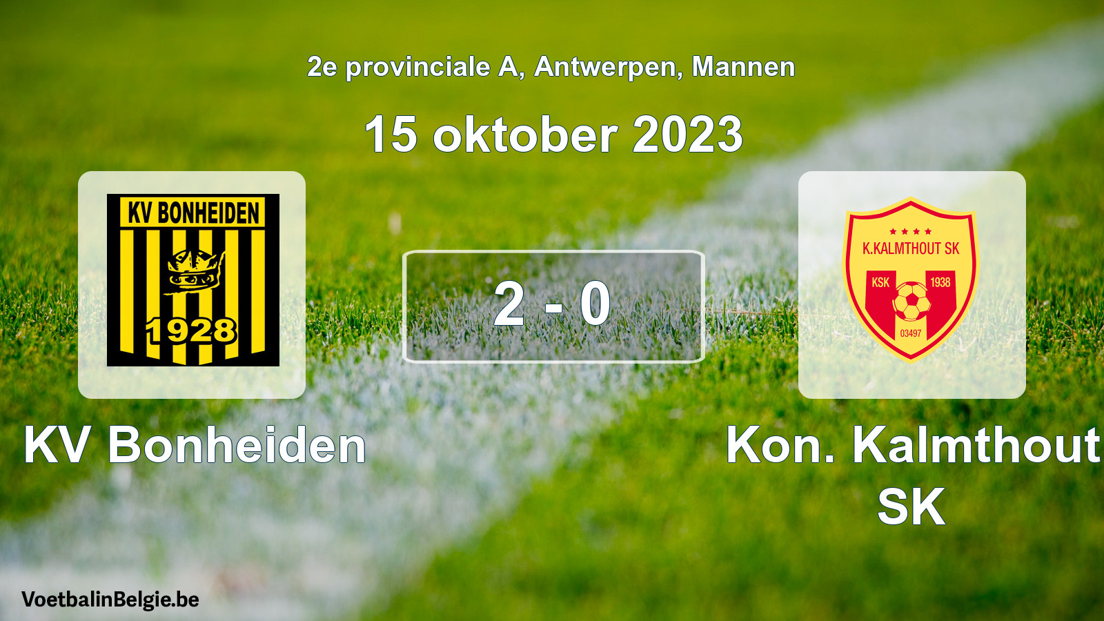 Gespeelde wedstrijd mannenvoetbal: KV Bonheiden - Kon. Kalmthout SK 2 - 0 (15 oktober 2023)