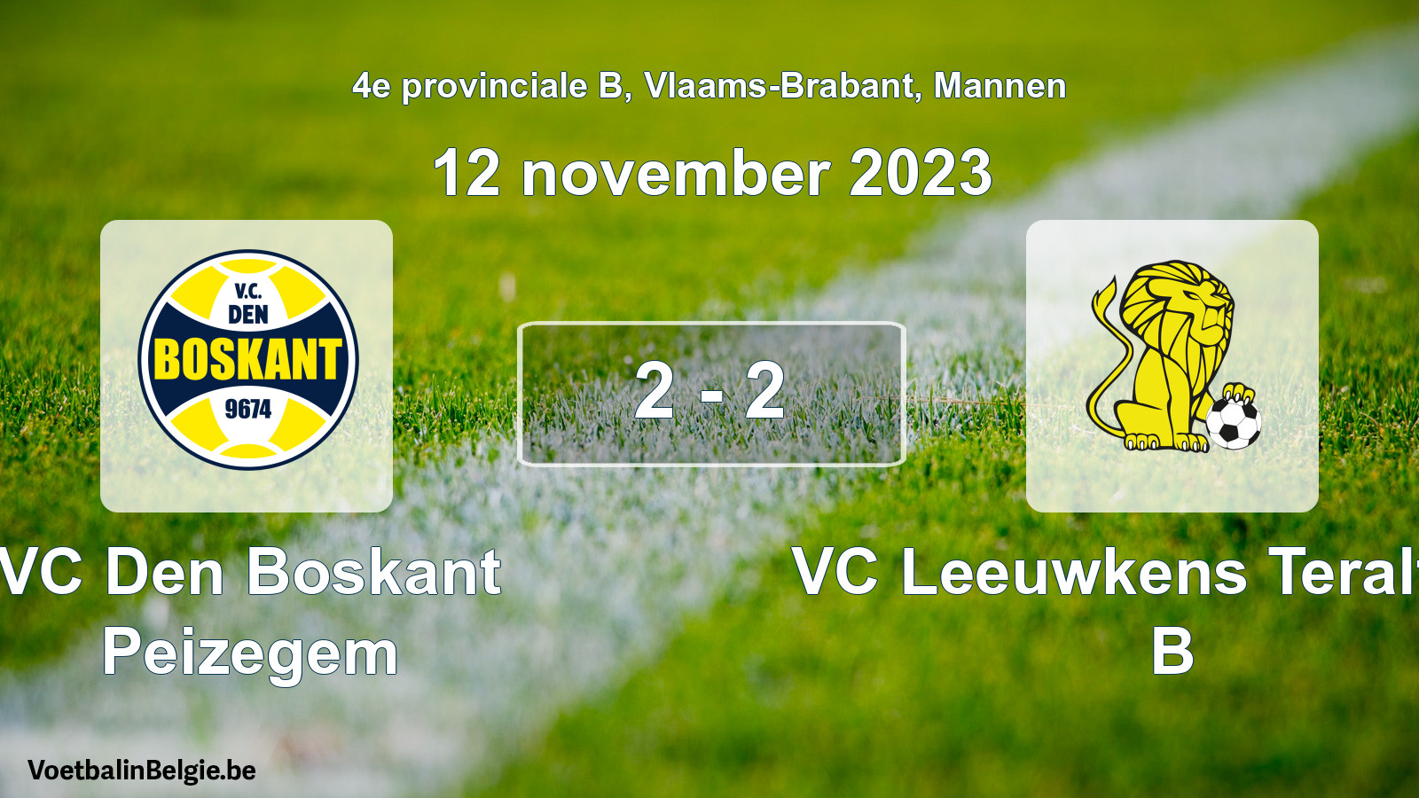 Gespeelde wedstrijd mannenvoetbal: VC Den Boskant Peizegem - VC Leeuwkens Teralfene B 2 - 2 (12 november 2023)