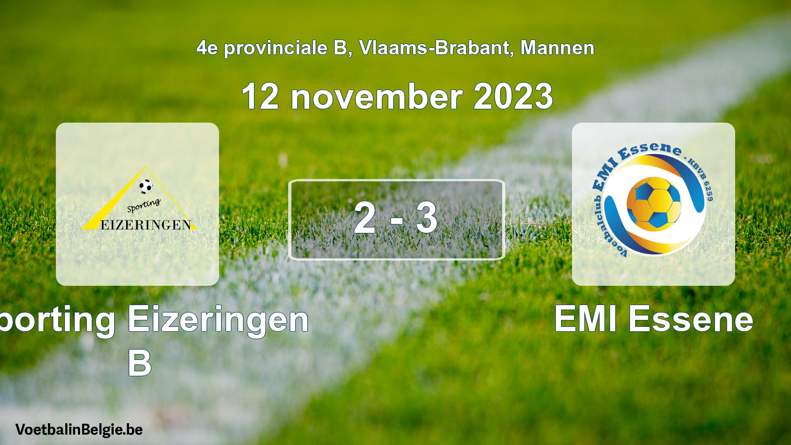 Gespeelde wedstrijd mannenvoetbal: Sporting Eizeringen B - EMI Essene 2 - 3 (12 november 2023)