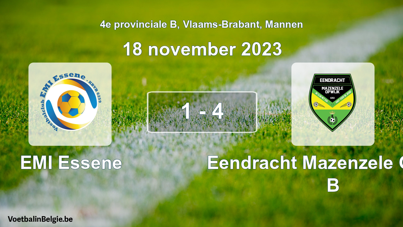 Gespeelde wedstrijd mannenvoetbal: EMI Essene - Eendracht Mazenzele Opwijk B 1 - 4 (18 november 2023)