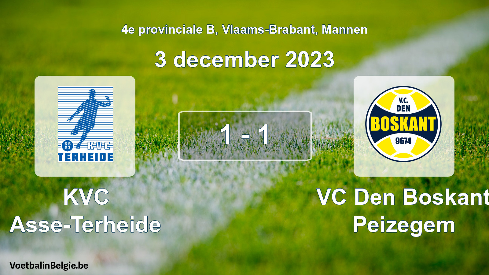 Gespeelde wedstrijd mannenvoetbal: KVC Asse-Terheide - VC Den Boskant Peizegem 1 - 1 (3 december 2023)