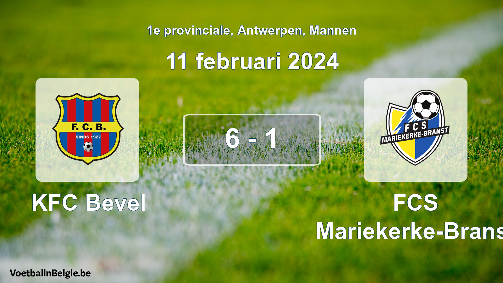 Gespeelde wedstrijd mannenvoetbal: KFC Bevel - FCS Mariekerke-Branst 6 - 1 (11 februari 2024)