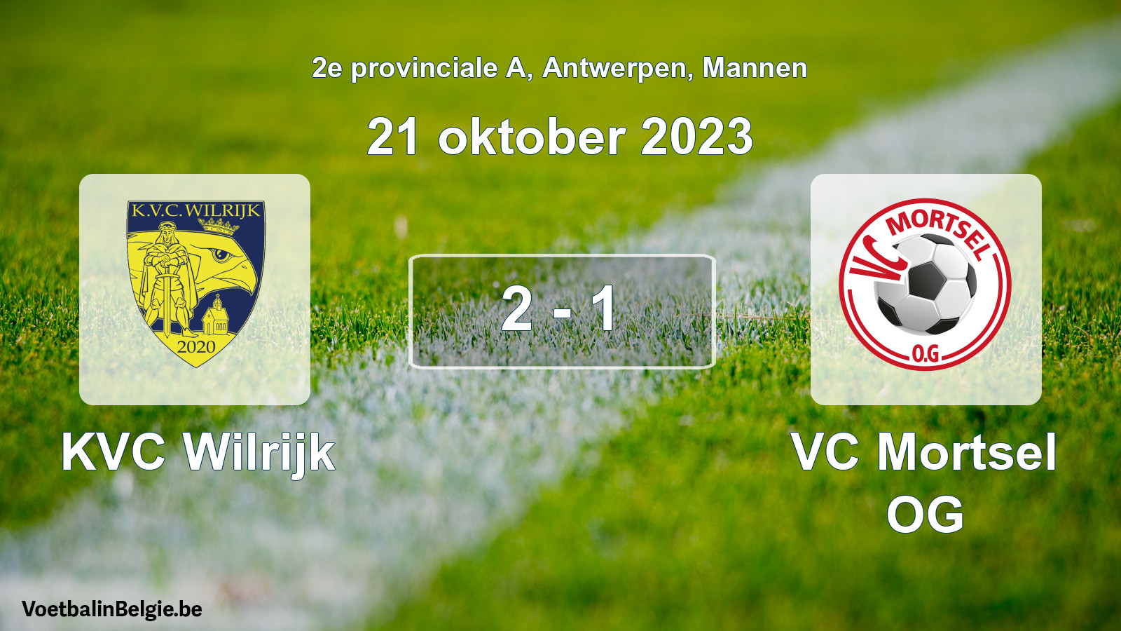Gespeelde wedstrijd mannenvoetbal: KVC Wilrijk - VC Mortsel OG 2 - 1 (21 oktober 2023)